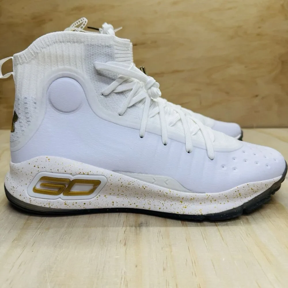 NEW Under Armour Curry 4 Retro White Gold Basketball Shoes Men Sz 12 1298306-111